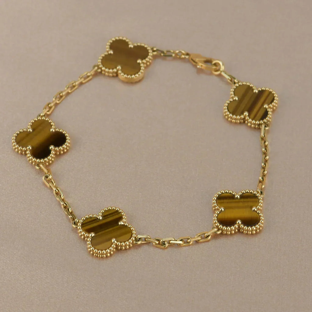 [Demi jewelry] CLOVER 5 MOTIFS TIGER EYE BRACELET COLLECTION-new