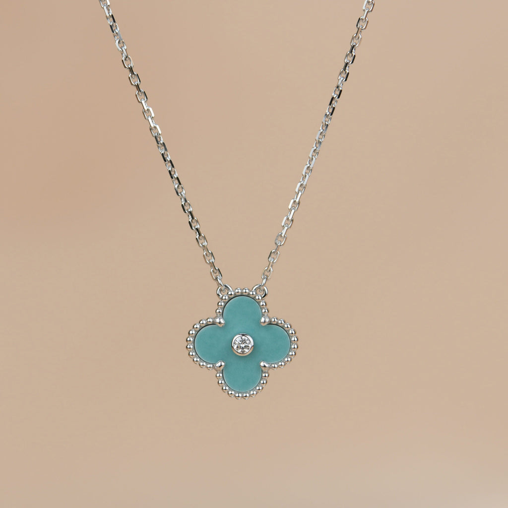 [Demi jewelry]CLOVER 15MM DIAMOND SVRES PORCELAIN  NECKLACE SILVER