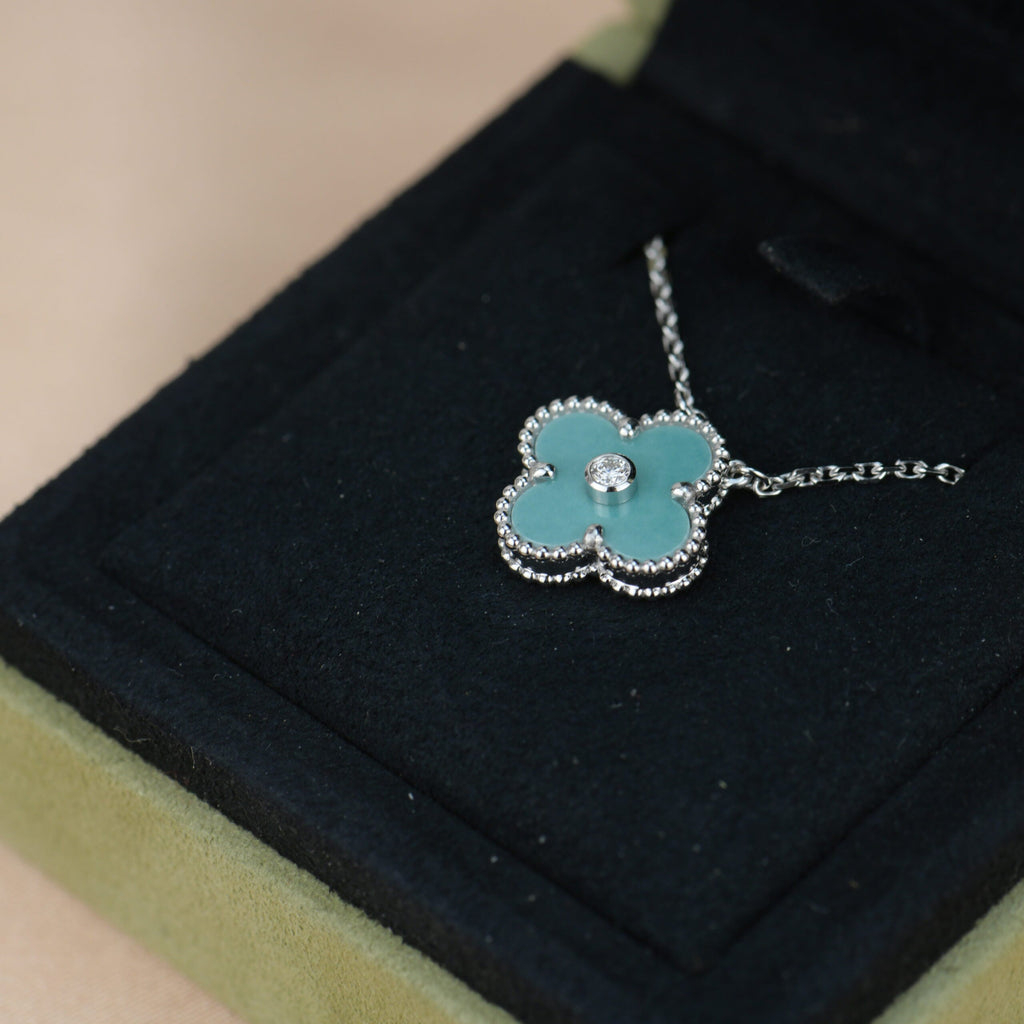 [Demi jewelry]CLOVER 15MM DIAMOND SVRES PORCELAIN  NECKLACE SILVER