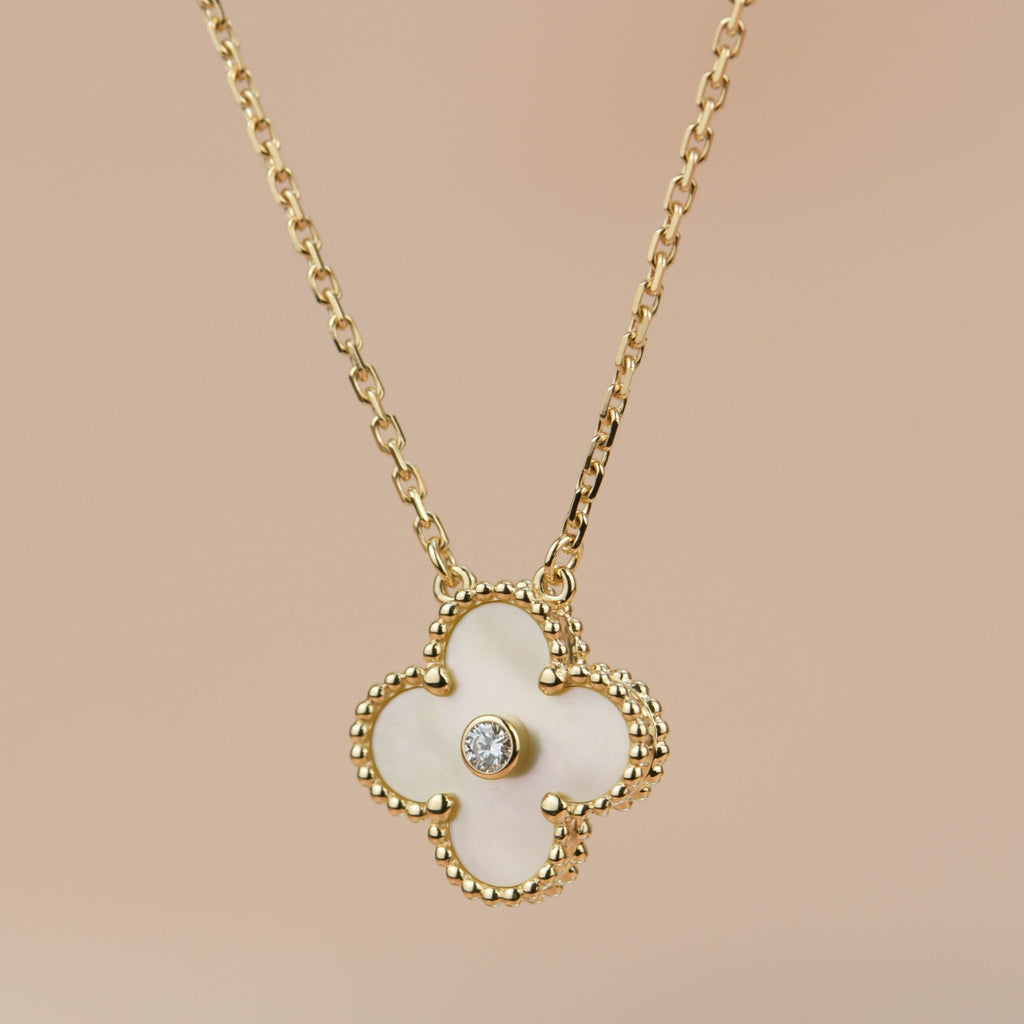 [Demi jewelry]CLOVER 15MM DIAMOND GOLD MOTHER OF PEARL NECKLACE