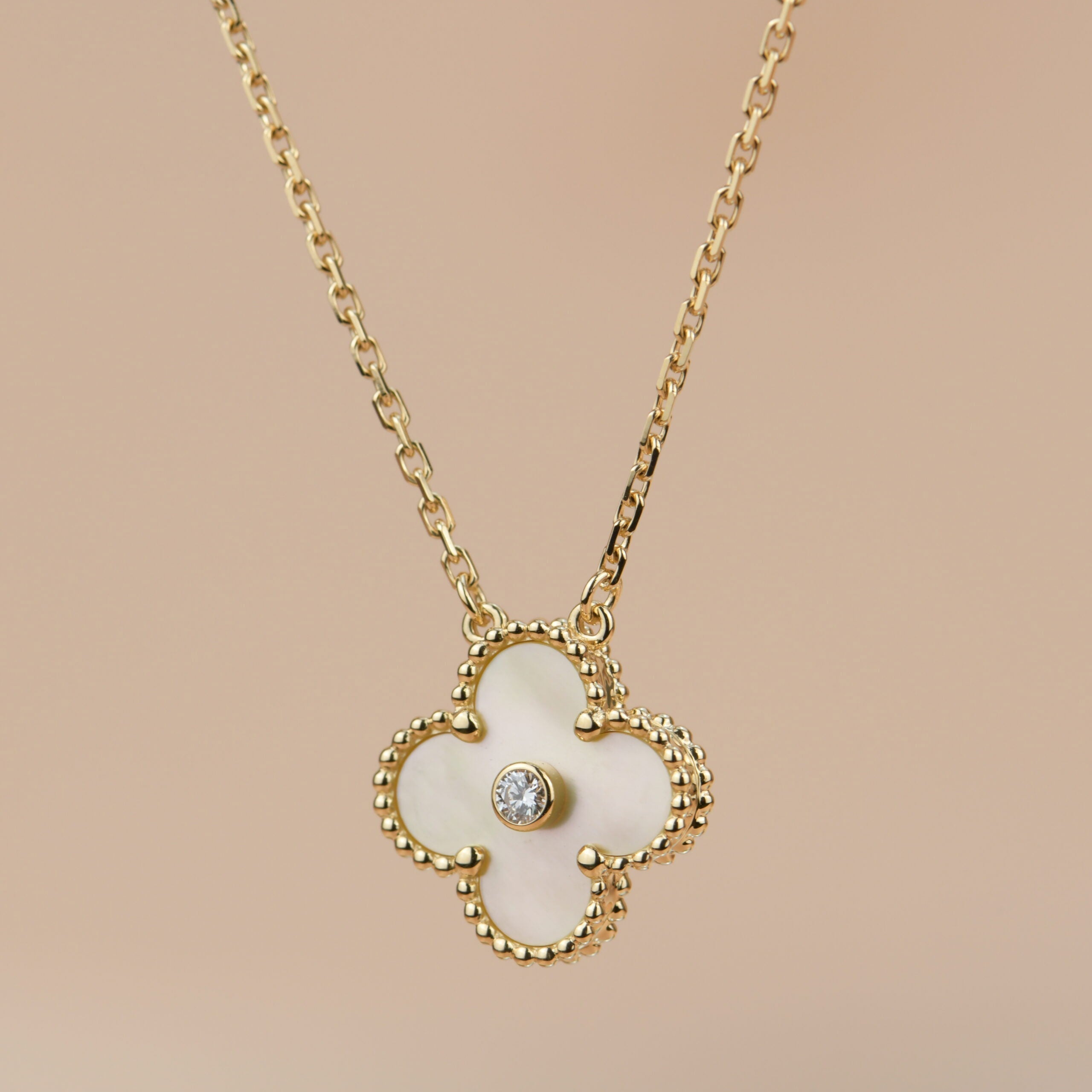 [Demi jewelry]CLOVER 15MM DIAMOND GOLD MOTHER OF PEARL NECKLACE
