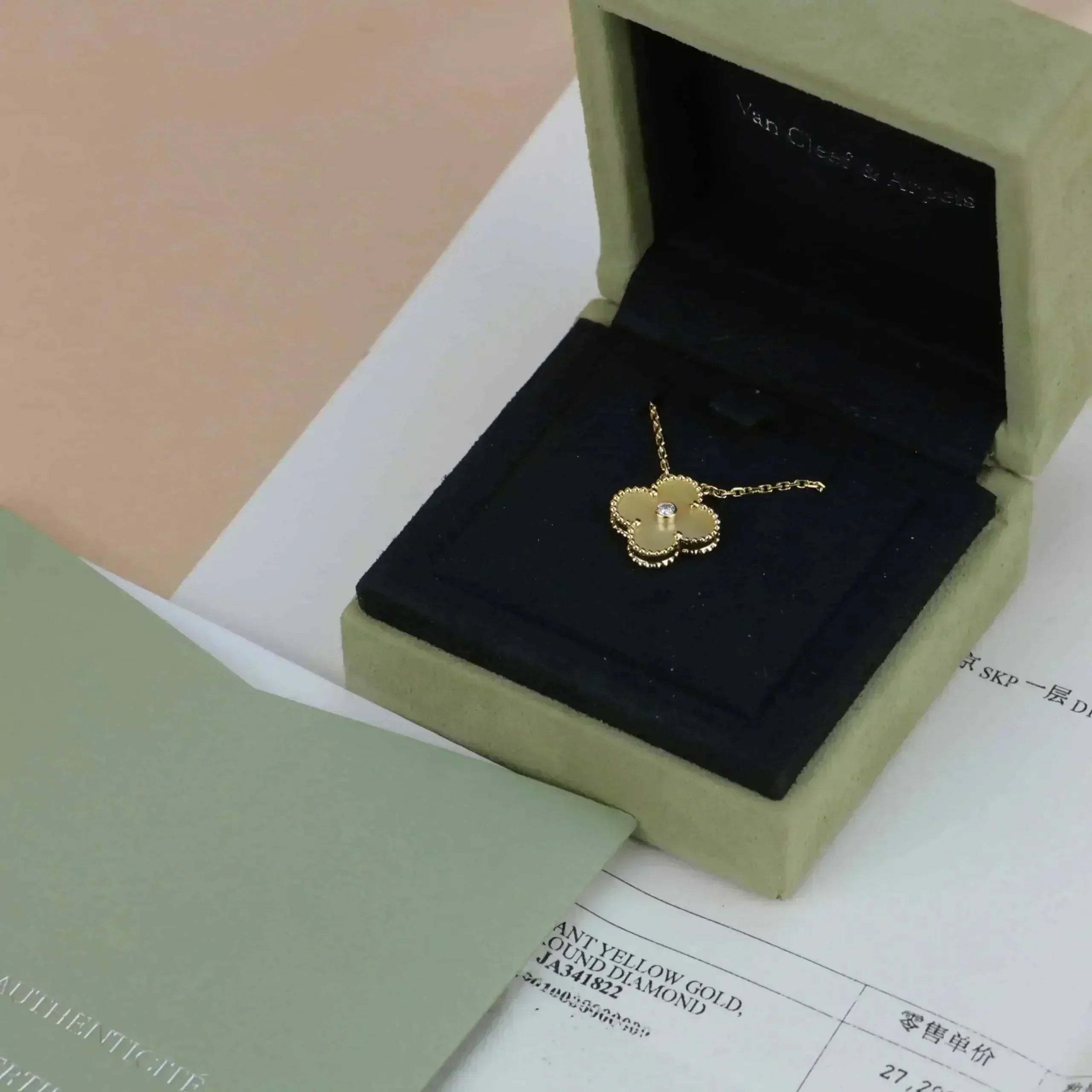 [Demi jewelry]CLOVER 15MM DIAMOND GOLD MOTHER OF PEARL NECKLACE