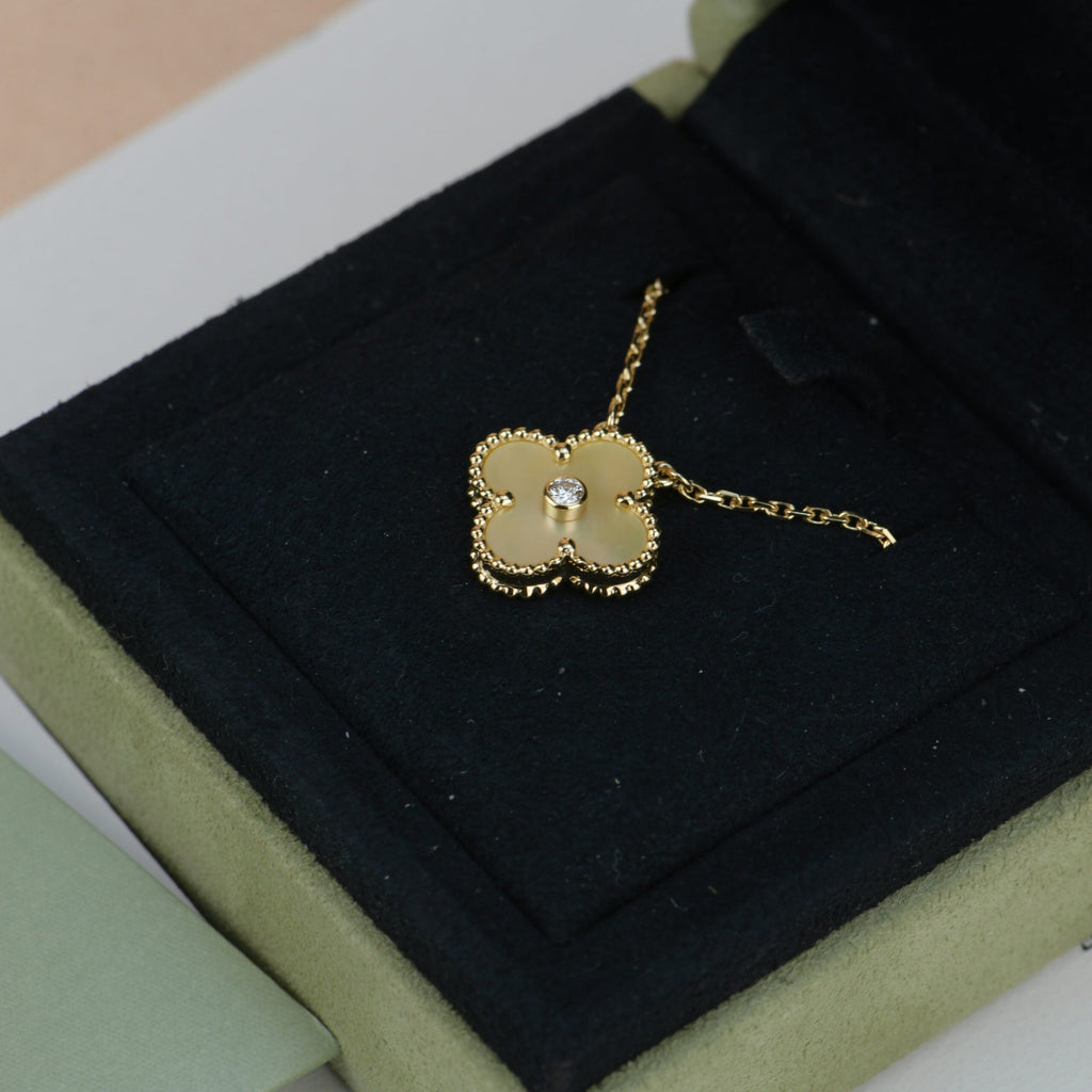 [Demi jewelry]CLOVER 15MM DIAMOND GOLD MOTHER OF PEARL NECKLACE