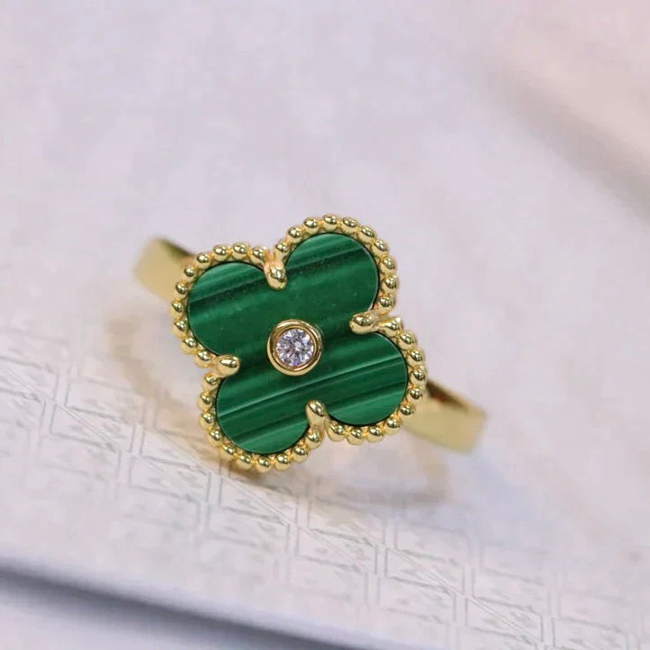[Demi jewelry]CLOVER MALACHITE RING GOLD DIAMOND