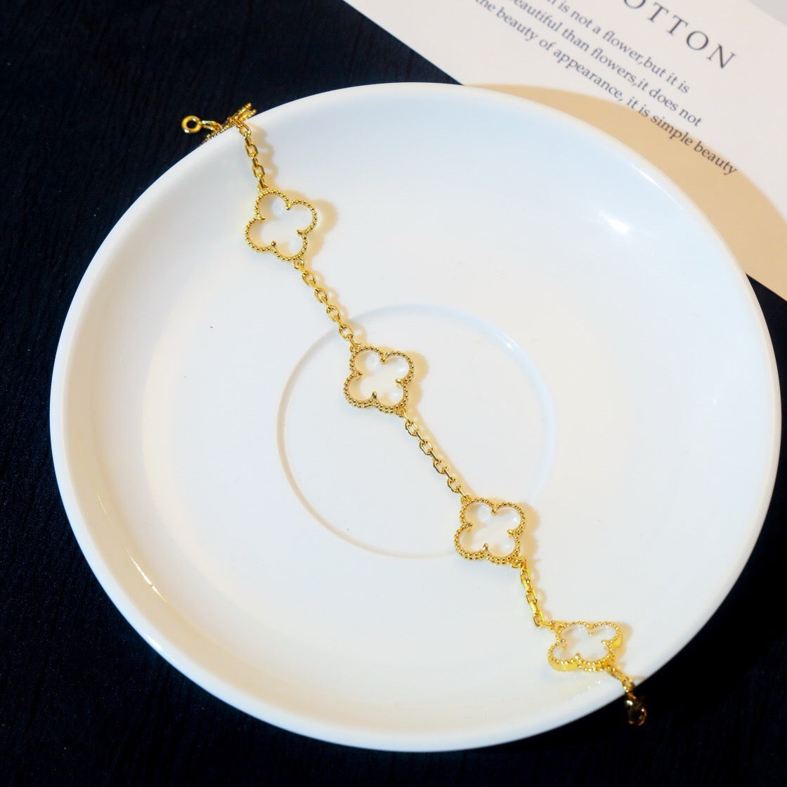 [Mystic]CLOVER 5 MOTIF ROCK CRYSTAL PINK GOLD BRACELET