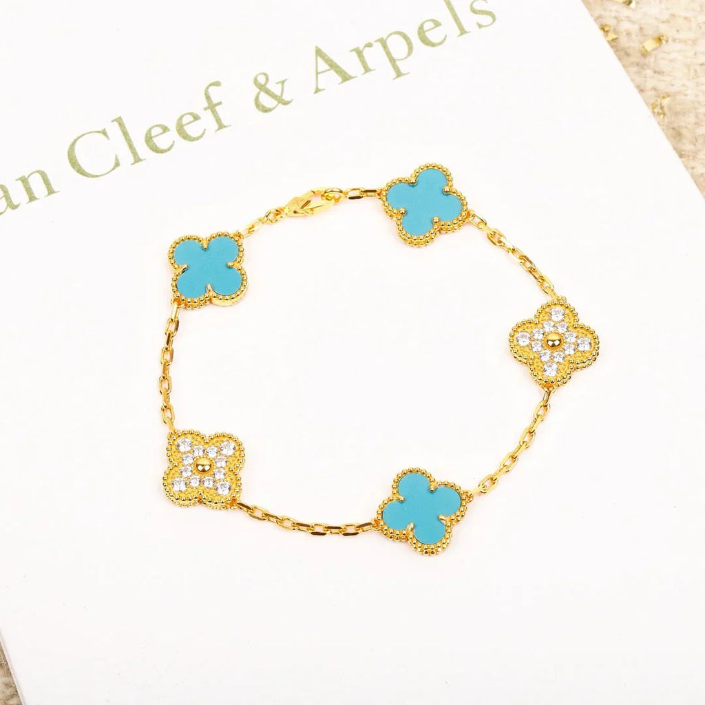 [Demi jewelry] CLOVER 5 MOTIF TURQUOISE BRACELET COLLECTION-new