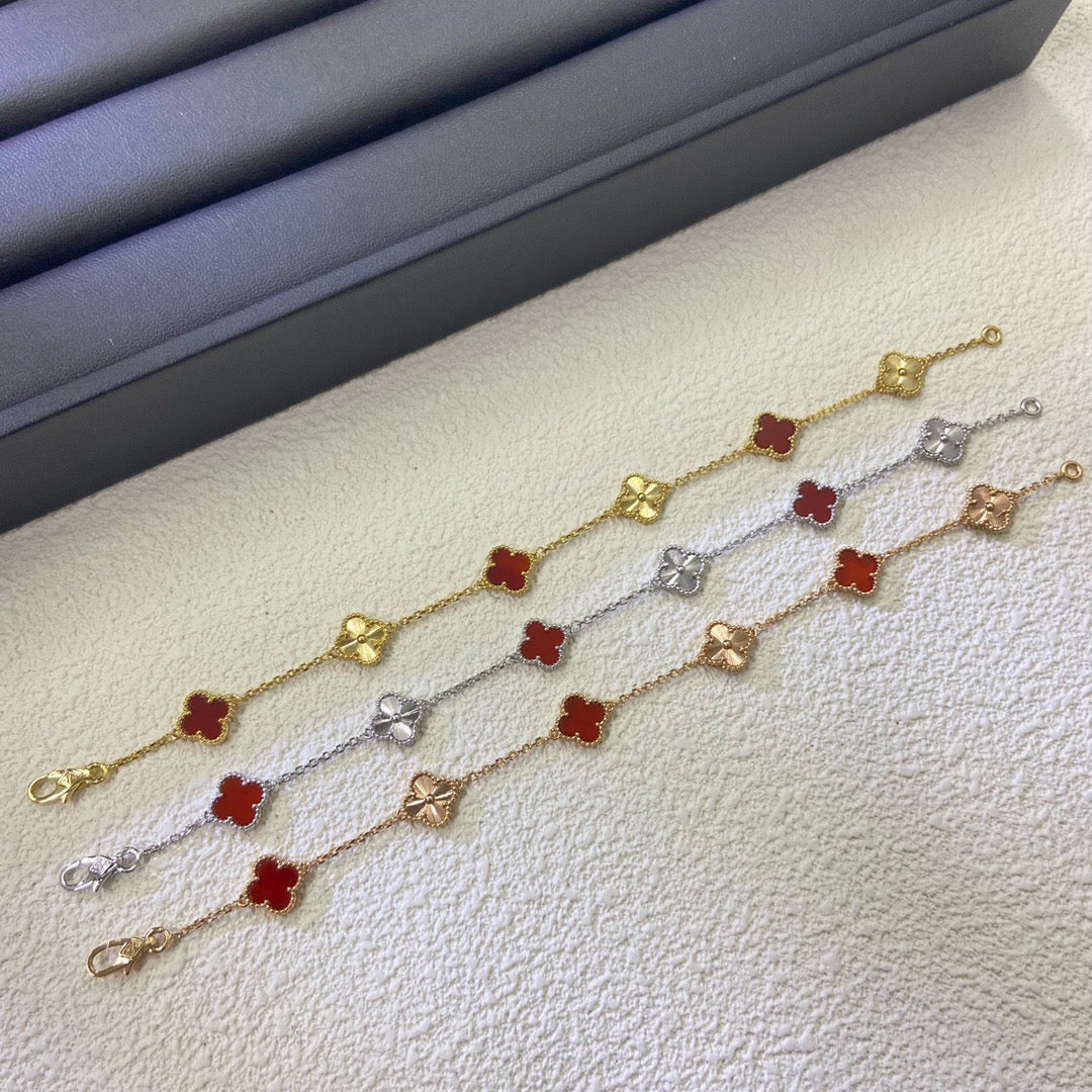 [Mystic]CLOVER 6 MOTIF RED AGATE LASER BRACELET-w