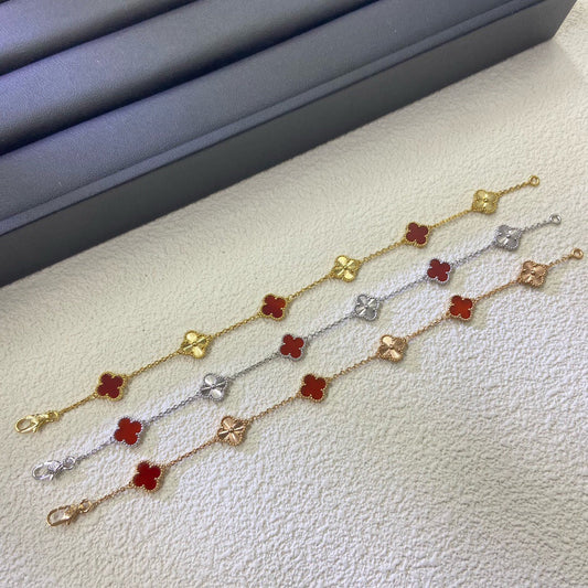 [Mystic]CLOVER 6 MOTIF RED AGATE LASER BRACELET-w
