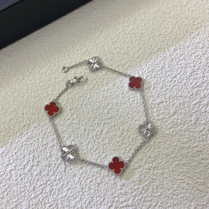 [Mystic]CLOVER 6 MOTIF RED AGATE LASER BRACELET-w