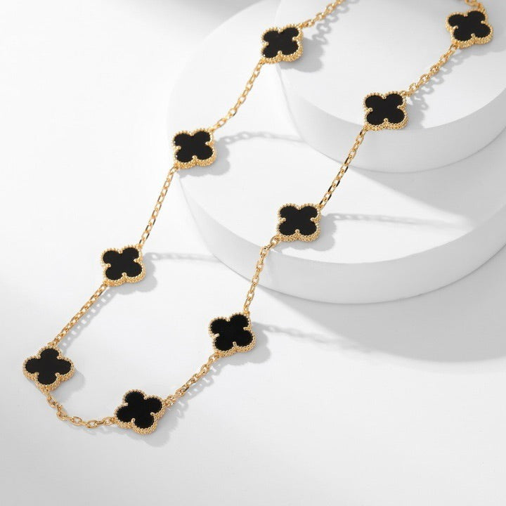 [Demi jewelry]CLOVER 10 MOTIFS ONYX NECKLACE