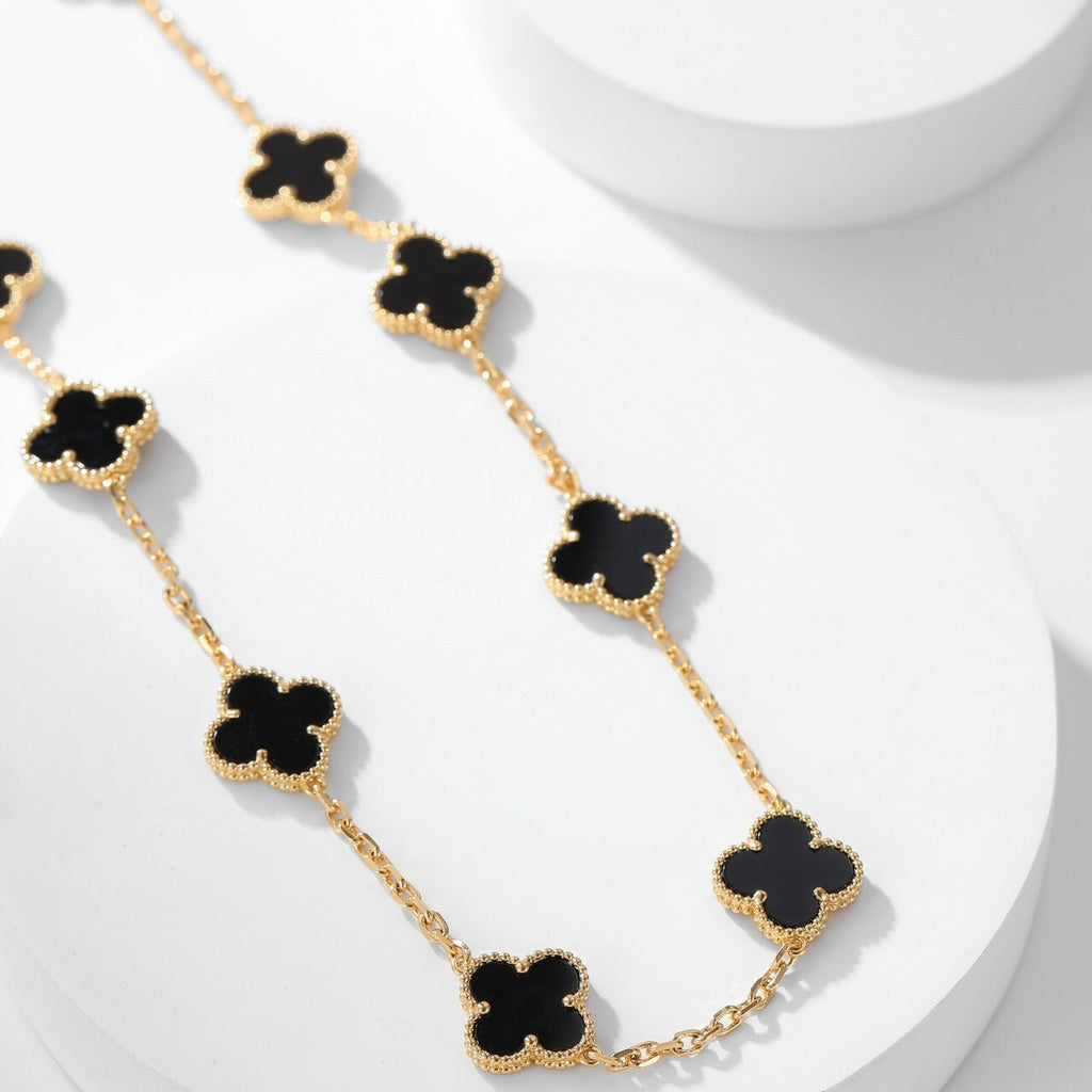 [Demi jewelry]CLOVER 10 MOTIFS ONYX NECKLACE