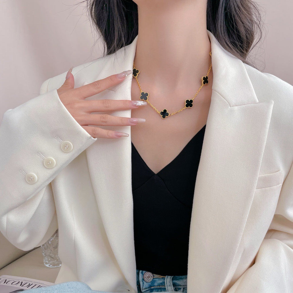 [Demi jewelry]CLOVER 10 MOTIFS ONYX NECKLACE