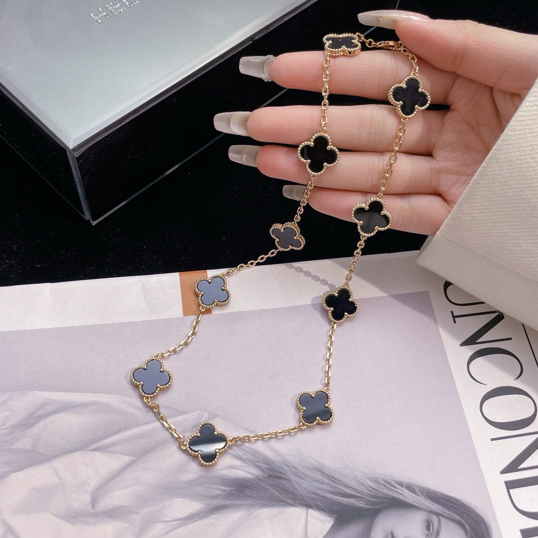 [Demi jewelry]CLOVER 10 MOTIFS ONYX NECKLACE