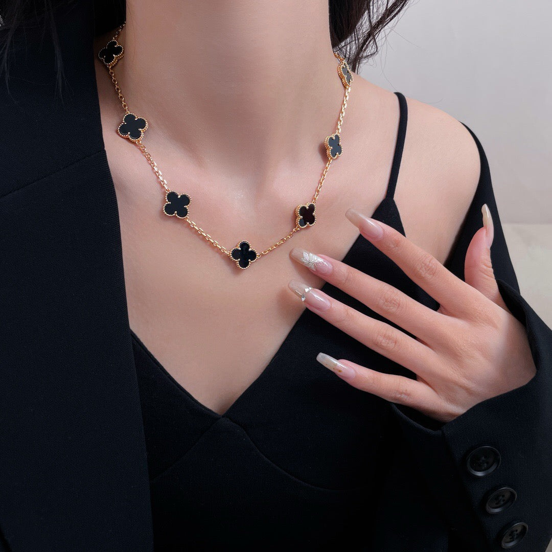 [Demi jewelry]CLOVER 10 MOTIFS ONYX NECKLACE