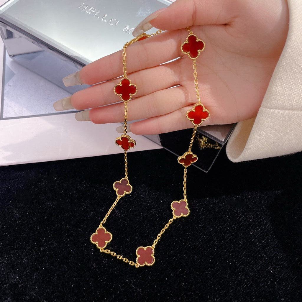 [Demi jewelry]CLOVER 10 MOTIFS CARNELIAN NECKLACE