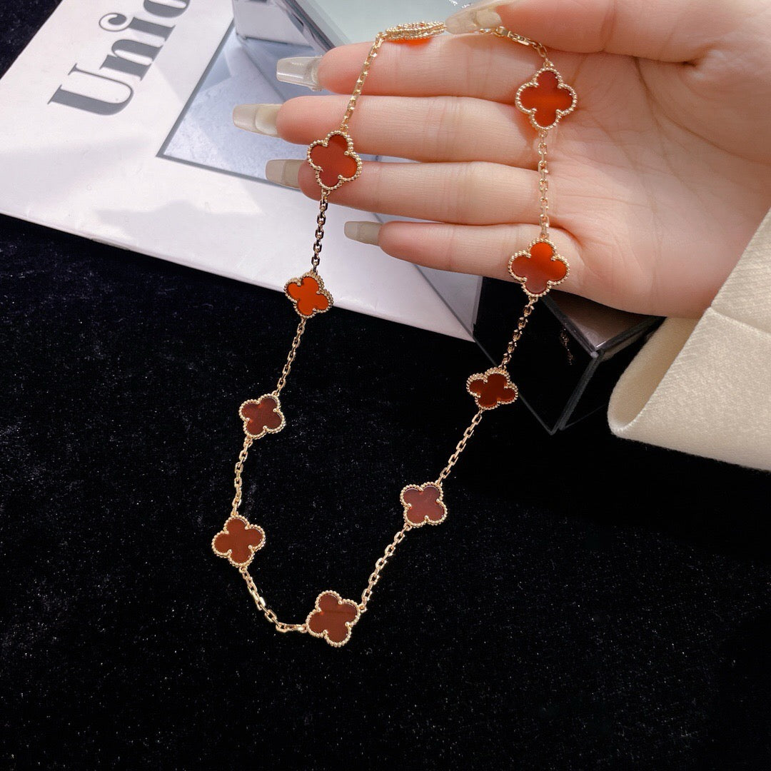 [Demi jewelry]CLOVER 10 MOTIFS CARNELIAN NECKLACE