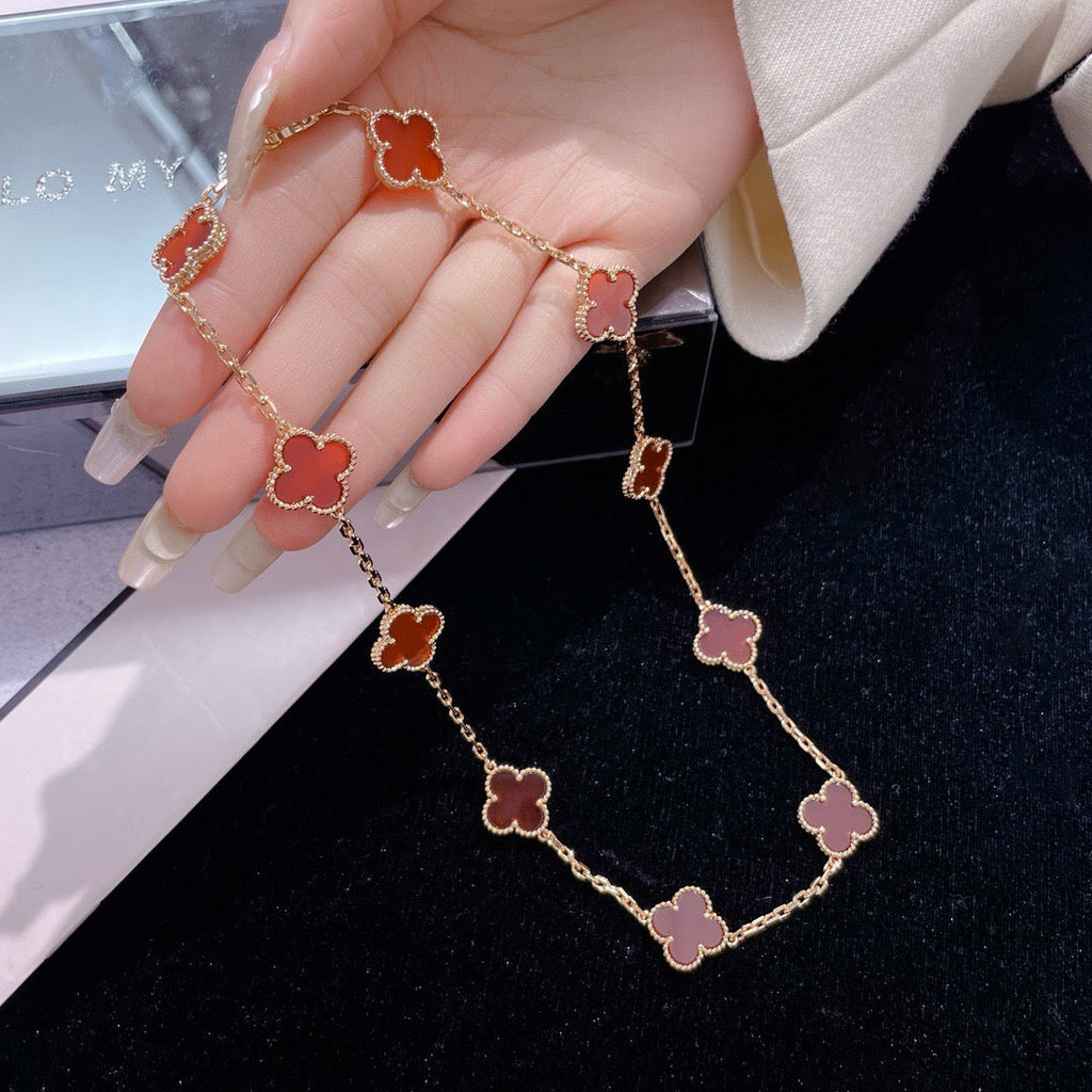 [Demi jewelry]CLOVER 10 MOTIFS CARNELIAN NECKLACE