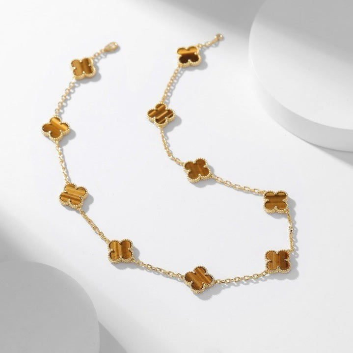 [Demi jewelry]CLOVER 10 MOTIFS TIGER EYE NECKLACE