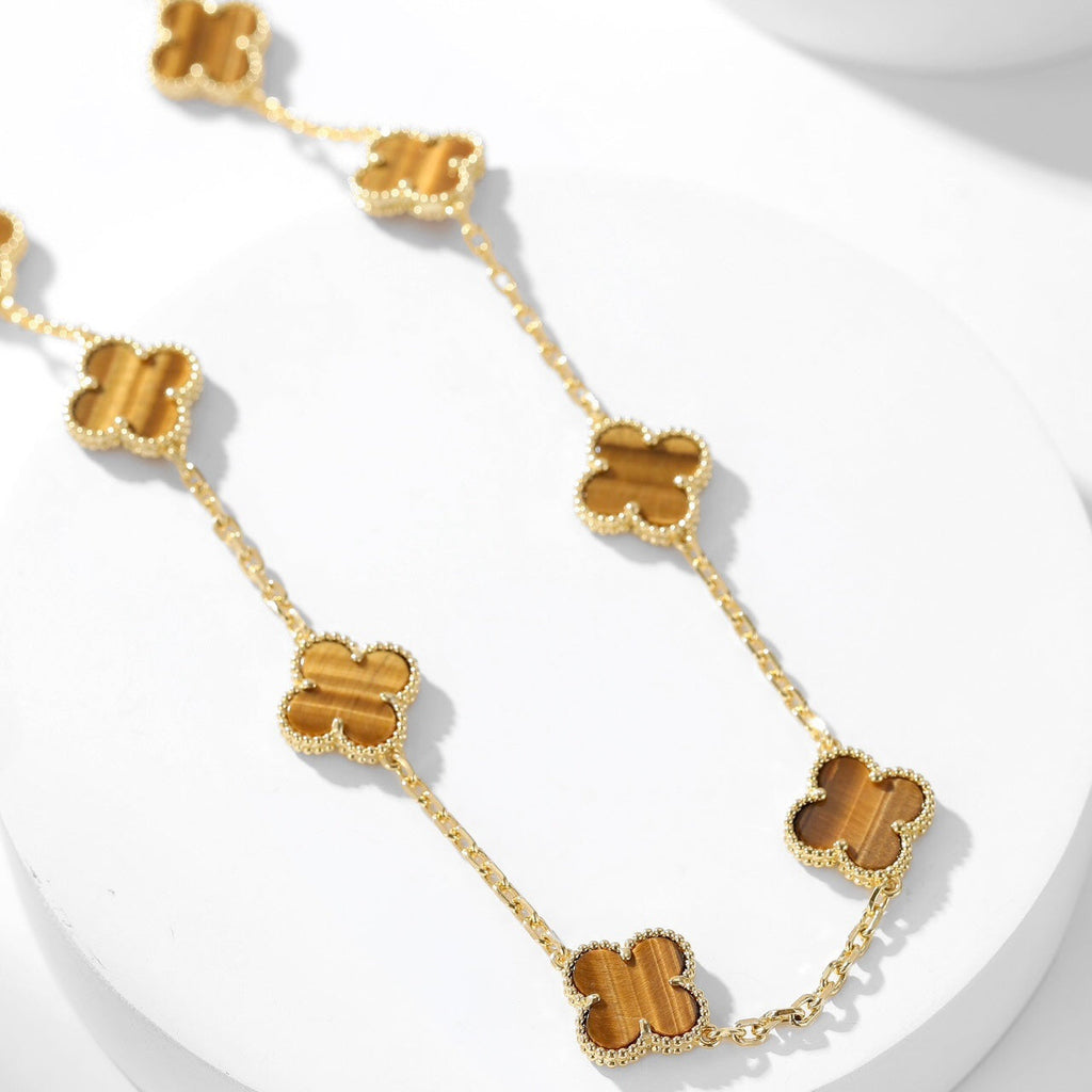 [Demi jewelry]CLOVER 10 MOTIFS TIGER EYE NECKLACE