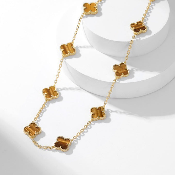 [Demi jewelry]CLOVER 10 MOTIFS TIGER EYE NECKLACE