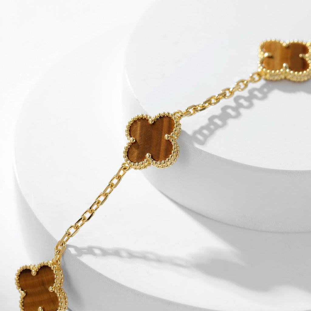 [Demi jewelry]CLOVER 10 MOTIFS TIGER EYE NECKLACE