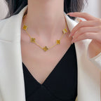 [Demi jewelry]CLOVER 10 MOTIFS TIGER EYE NECKLACE