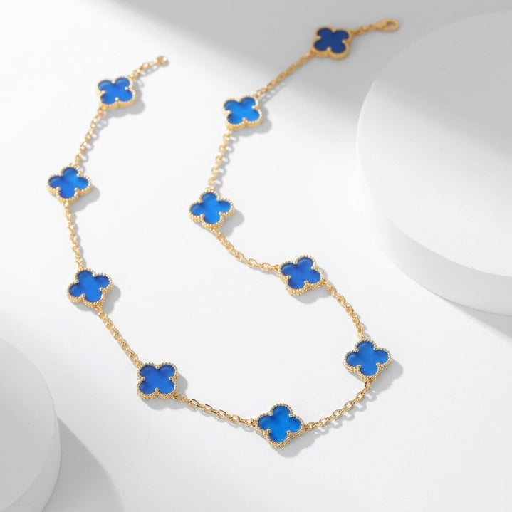 [Demi jewelry]CLOVER 10 MOTIFS BLUE AGATE NECKLACE