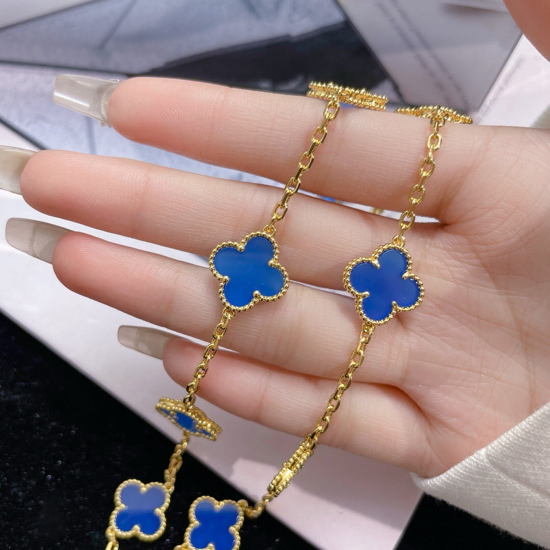 [Demi jewelry]CLOVER 10 MOTIFS BLUE AGATE NECKLACE