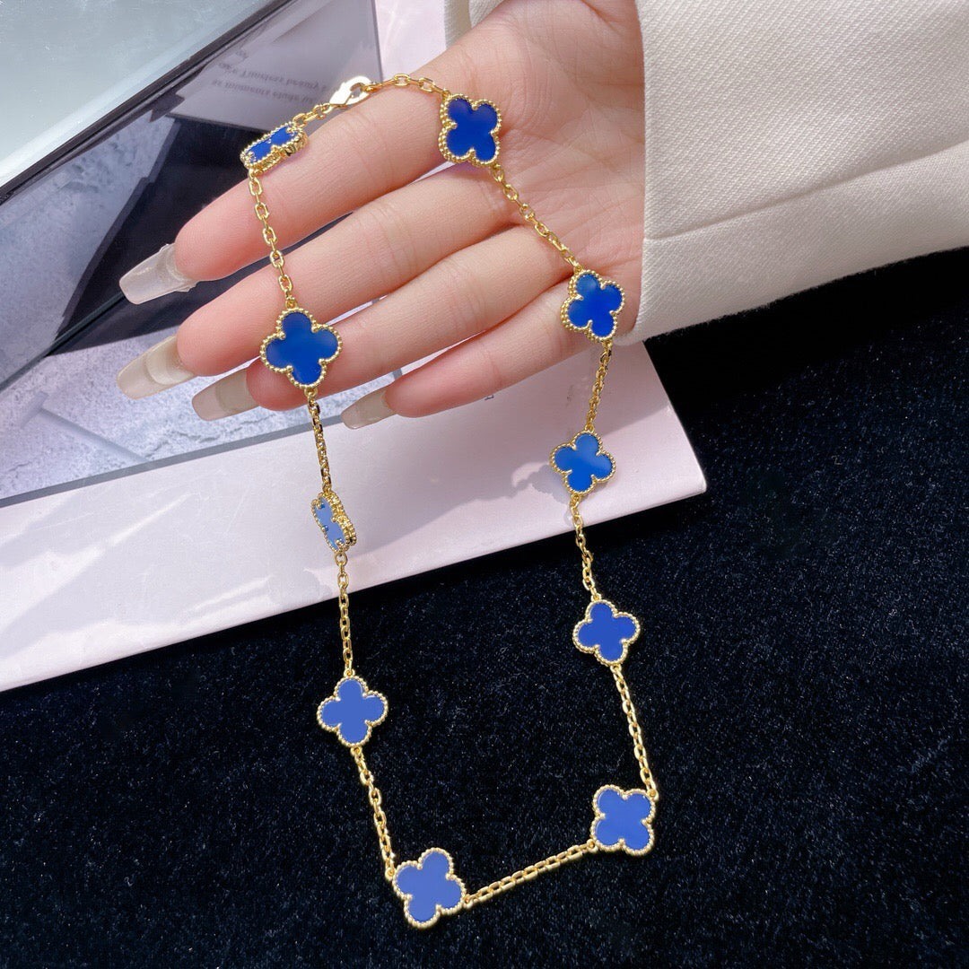 [Demi jewelry]CLOVER 10 MOTIFS BLUE AGATE NECKLACE