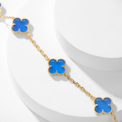 [Mystic]CLOVER 10 MOTIFS BLUE AGATE NECKLACE