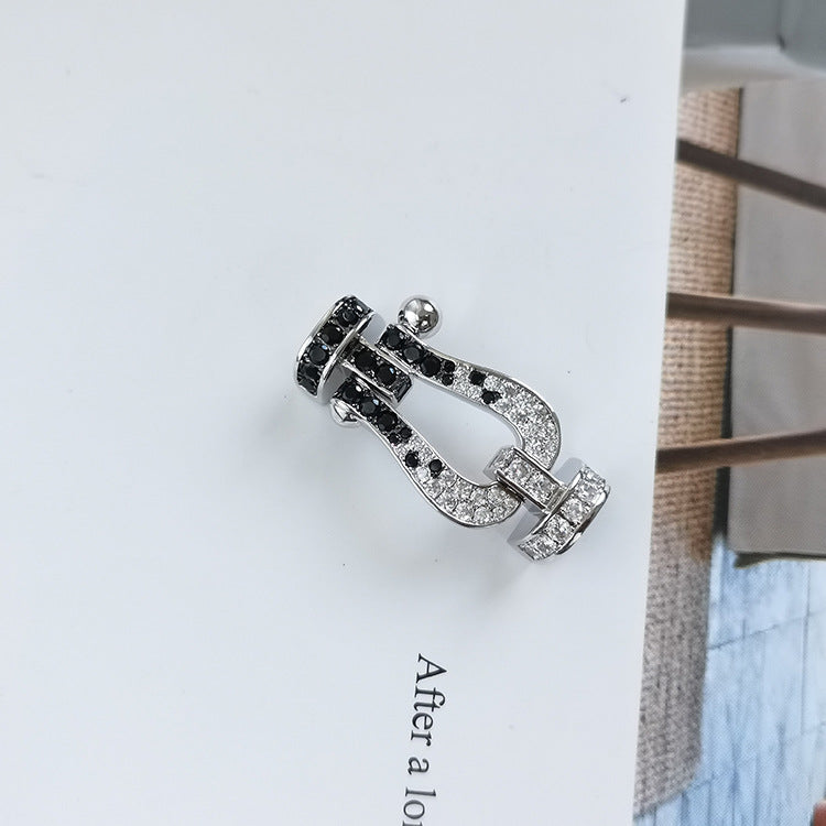 [Demi jewelry]FORCE LARGE HORSESHOE BLACK WHITE DIAMOND BRACELET SILVER