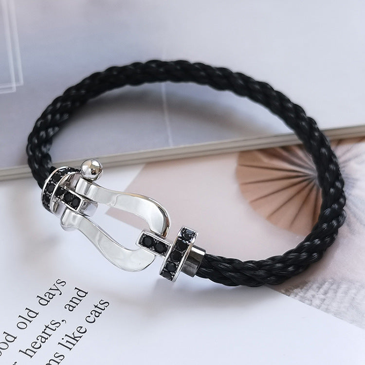 [Demi jewelry]FORCE LARGE HORSESHOE BLACK DIAMOND BRACELET SILVER