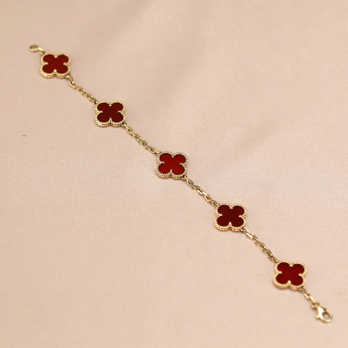 [Demi jewelry] CLOVER 5 MOTIF RED CORNELIAN BRACELET COLLECTION-new