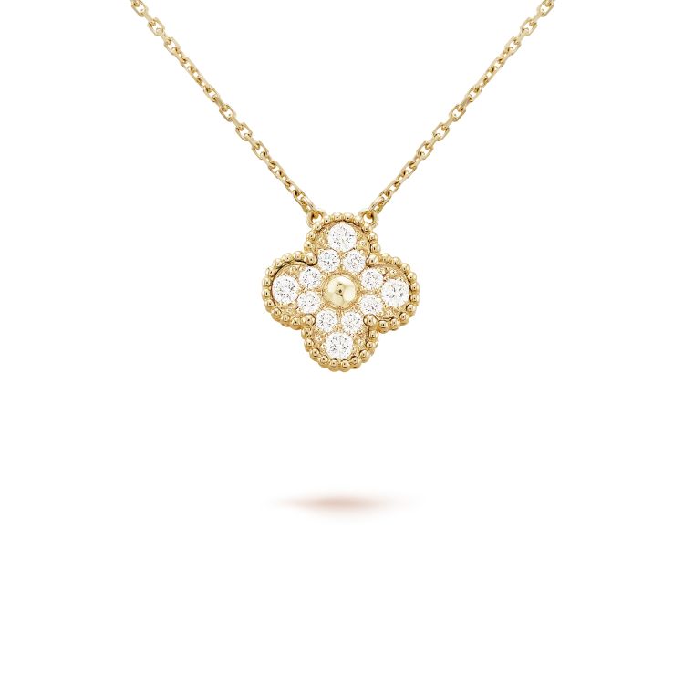 [Demi jewelry]CLOVER 15MM DIAMOND SINGLE FLOWER NECKLACE