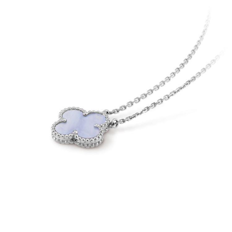 [Demi jewelry]CLOVER 15MM BLUE CHALCEDONY NECKLACE SILVER