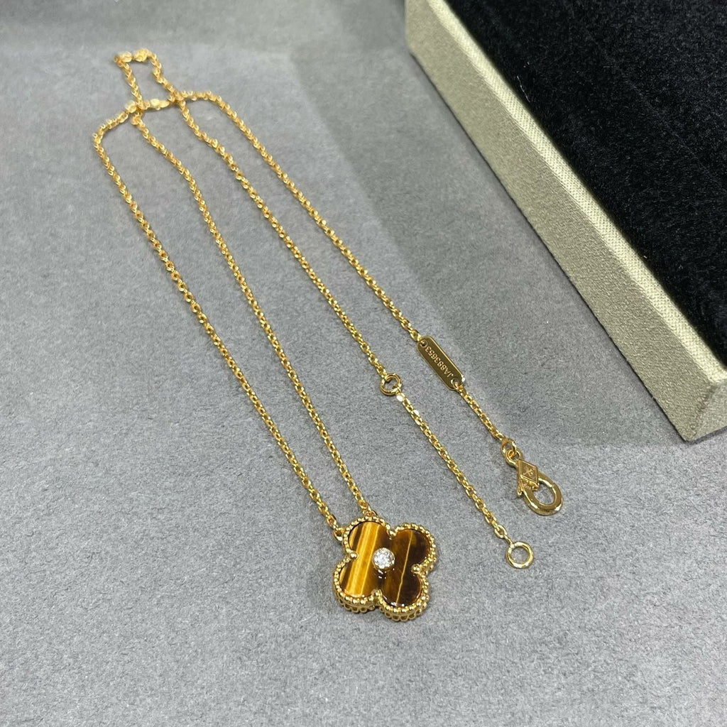 [Demi jewelry]CLOVER 15MM DIAMOND AND YELLOW TIGER'S EYE AGATE necklace