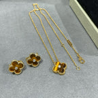 [Demi jewelry]CLOVER 15MM DIAMOND AND YELLOW TIGER'S EYE AGATE necklace