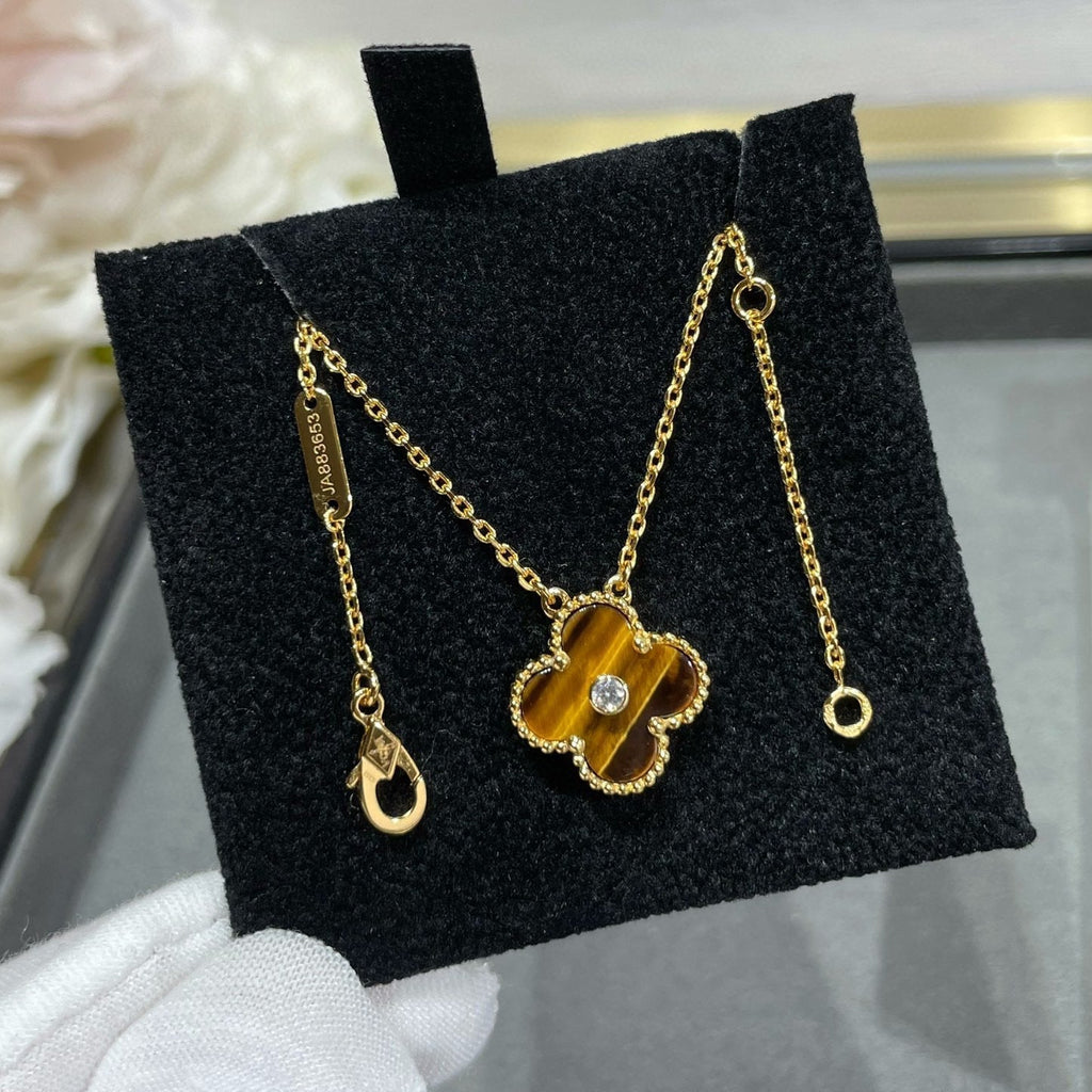 [Demi jewelry]CLOVER 15MM DIAMOND AND YELLOW TIGER'S EYE AGATE necklace