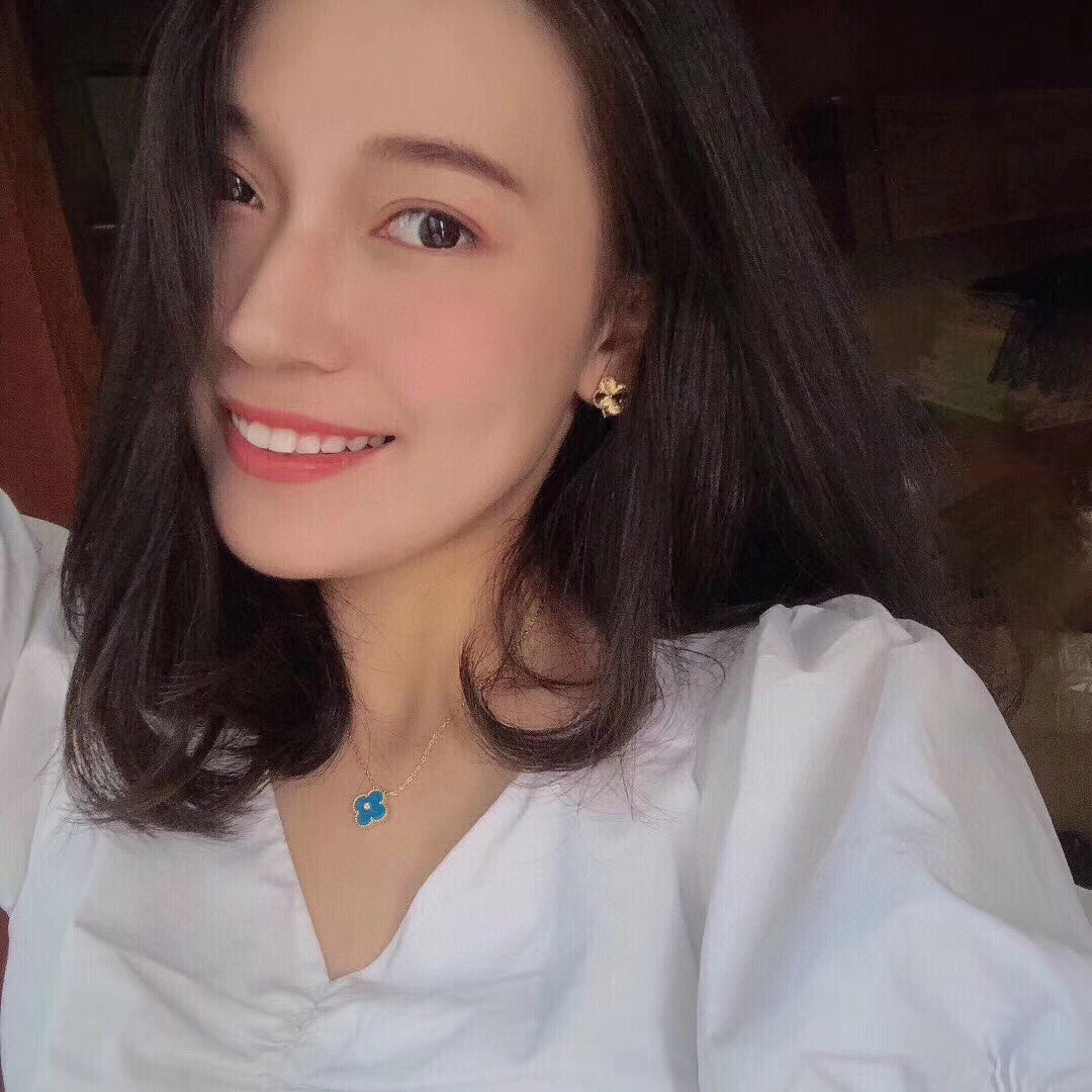 [Demi jewelry]CLOVER 15MM DIAMOND AND BLUE AGATE NECKLACE