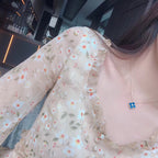 [Demi jewelry]CLOVER 15MM DIAMOND AND BLUE AGATE NECKLACE