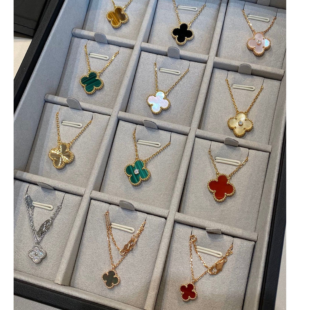 [Demi jewelry]CLOVER 15MM BLACK ONYX SINGLE FLOWER NECKLACE
