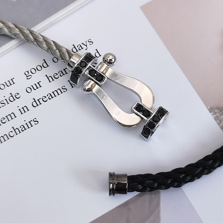 [Demi jewelry]FORCE LARGE HORSESHOE BLACK DIAMOND BRACELET SILVER