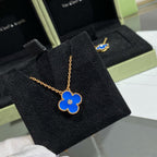 [Demi jewelry]CLOVER 15MM DIAMOND AND BLUE AGATE NECKLACE