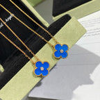 [Demi jewelry]CLOVER 15MM DIAMOND AND BLUE AGATE NECKLACE