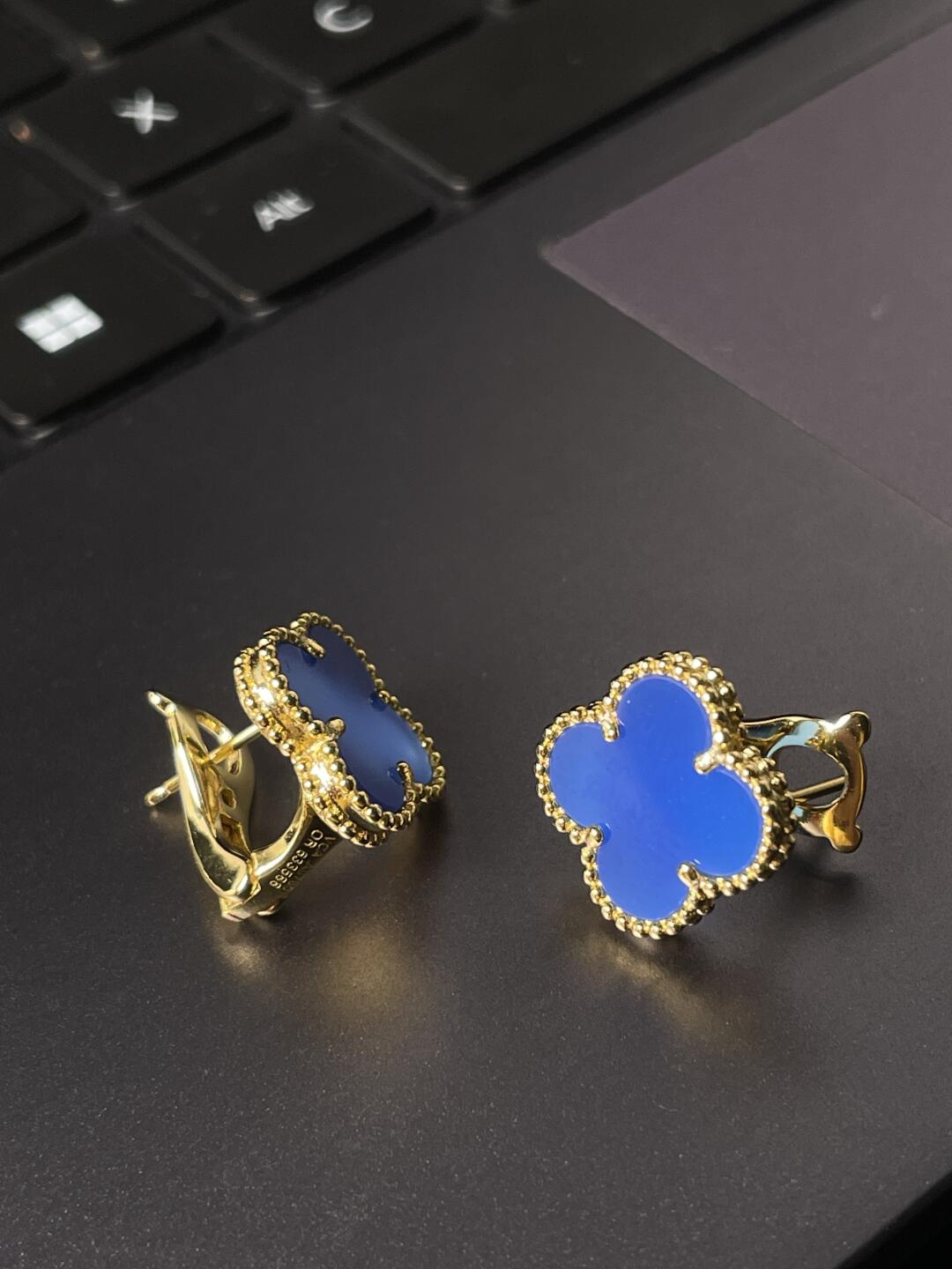 [Demi Jewelry] CLOVER LARGE (20mm) 1 MOTIFS BLUE MOP STUD EARRINGS