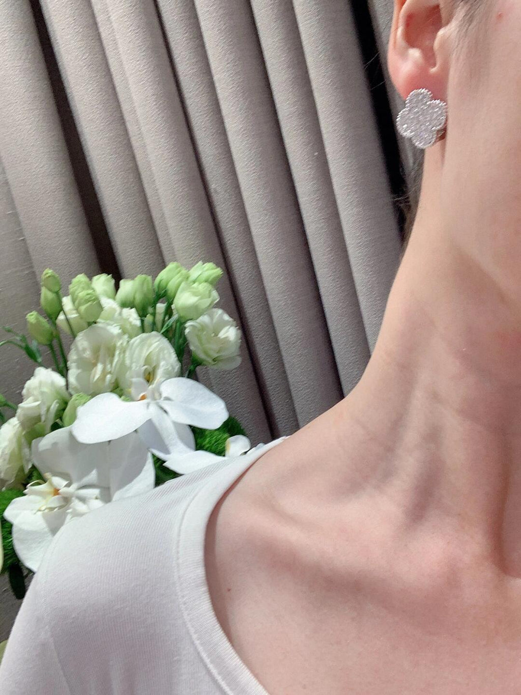 [Demi Jewelry]CLOVER 20MM MOTIFS DIAMOND STUD EARRINGS SILVER