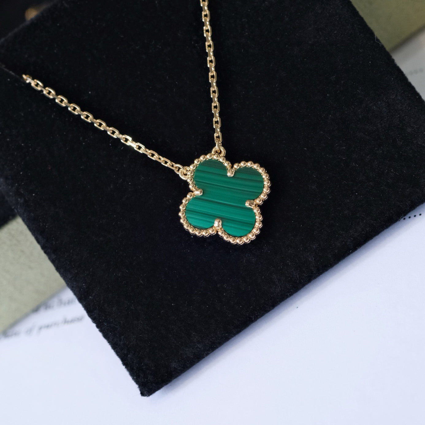 [Demi jewelry]CLOVER 15MM MALACHITE SINGLE FLOWER  NECKLACE