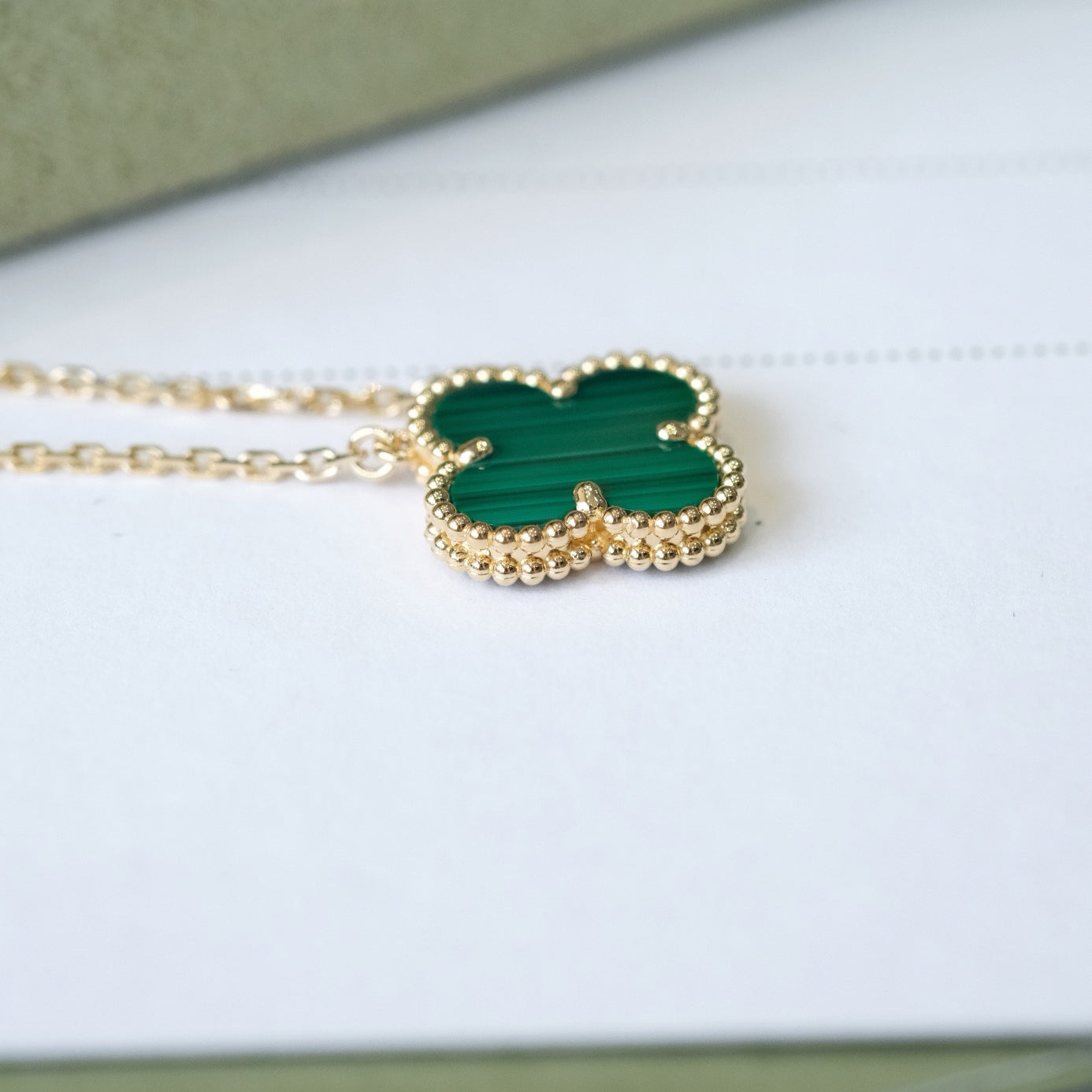 [Demi jewelry]CLOVER 15MM MALACHITE SINGLE FLOWER  NECKLACE