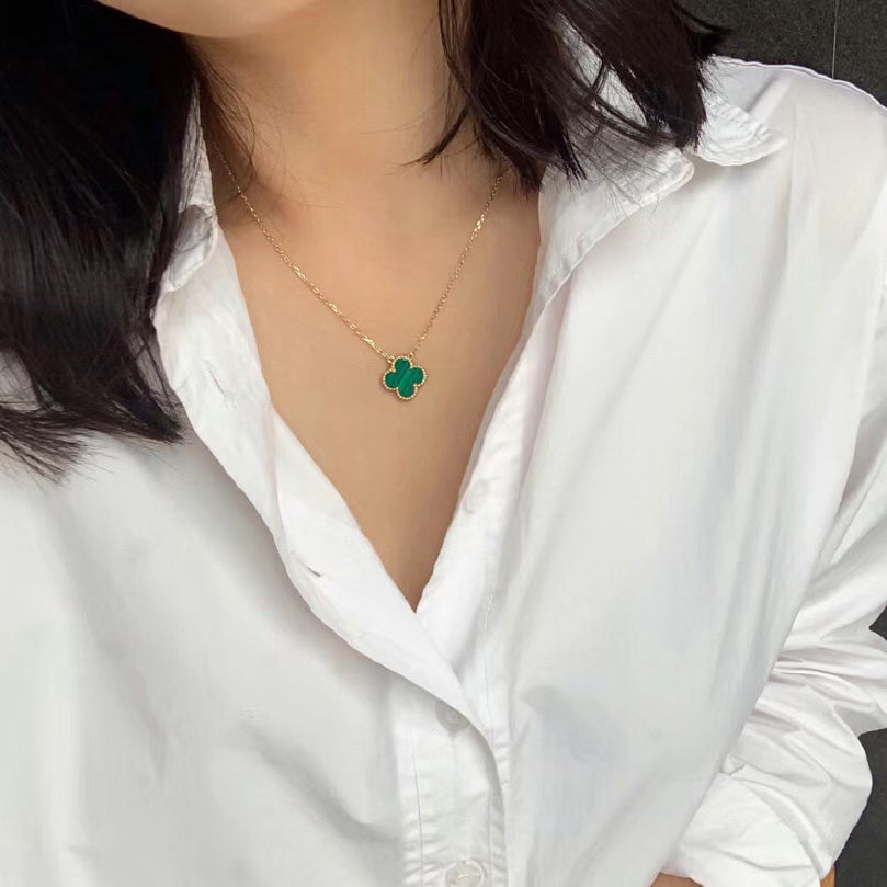 [Demi jewelry]CLOVER 15MM MALACHITE SINGLE FLOWER  NECKLACE