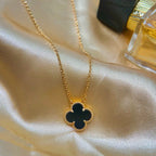 [Demi jewelry]CLOVER 15MM BLACK ONYX SINGLE FLOWER NECKLACE